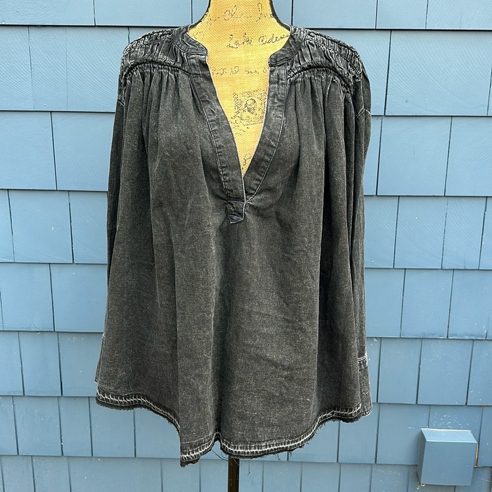 🖤🖤🖤Free People Grey black XS trapeze NWOT oversized Another Love Denim tunic